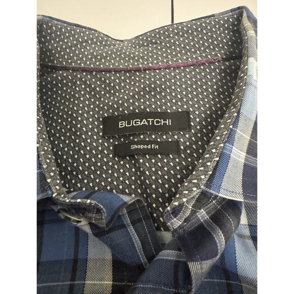 Bugatchi Shirt Mens Size L Blue Plaid Shaped Fit Button Up Long Sleeve - Picture 9 of 12